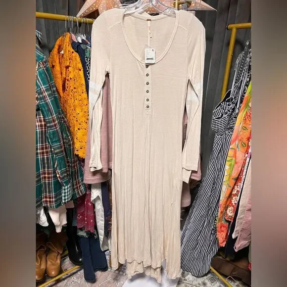 Free People Just Like Heaven Henley Maxi Dress in French Oak - Picture 7 of 9